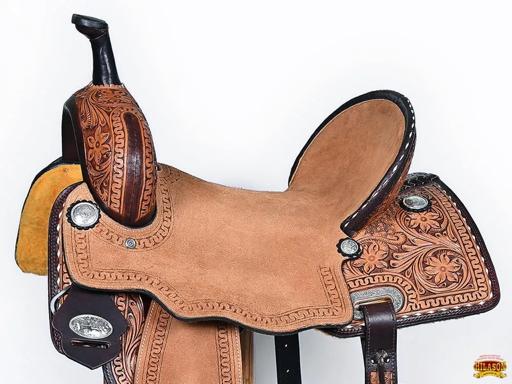 HILASON Western Horse Saddle American Leather Trail Barrel Brown | Horse Saddle | Western Saddle | Barrel Saddle