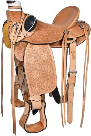 HILASON Western Horse Wade Saddle American Leather Ranch Roping | Hand Tooled | Horse Saddle | Western Saddle | Wade & Roping Saddle | Horse Leather Saddle | Saddle for Horses