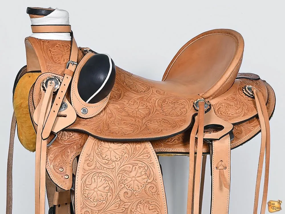 HILASON Western Horse Wade Saddle American Leather Ranch Roping | Hand Tooled | Horse Saddle | Western Saddle | Wade & Roping Saddle | Horse Leather Saddle | Saddle for Horses
