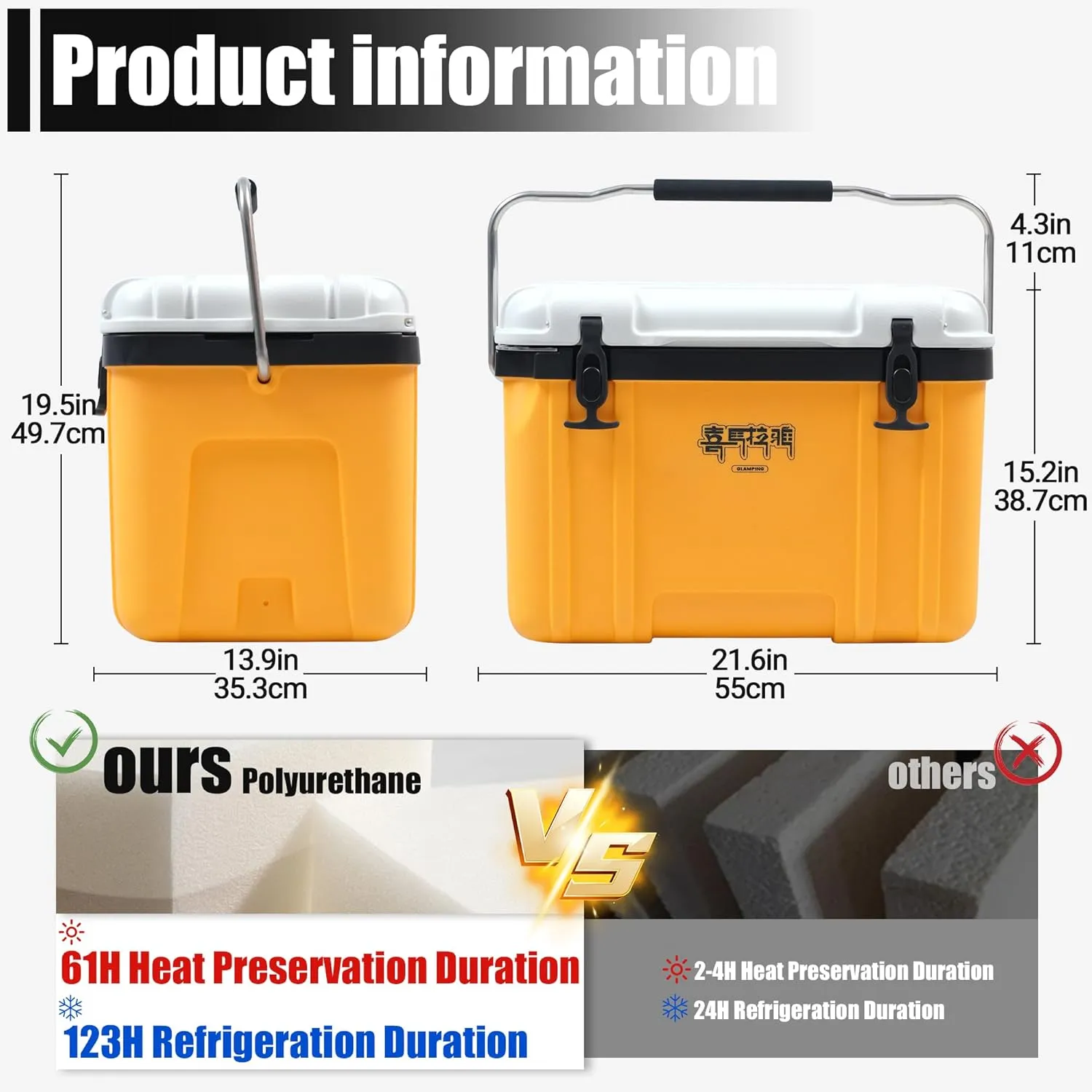 Himalaya 20 Quart Camp Cooler - Insulated Ice Chest 48 Hours Ice Retention Portable Handle - Bear Proof Travel Ice Box for Beach Drink BBQ Fishing Camping Outdoor