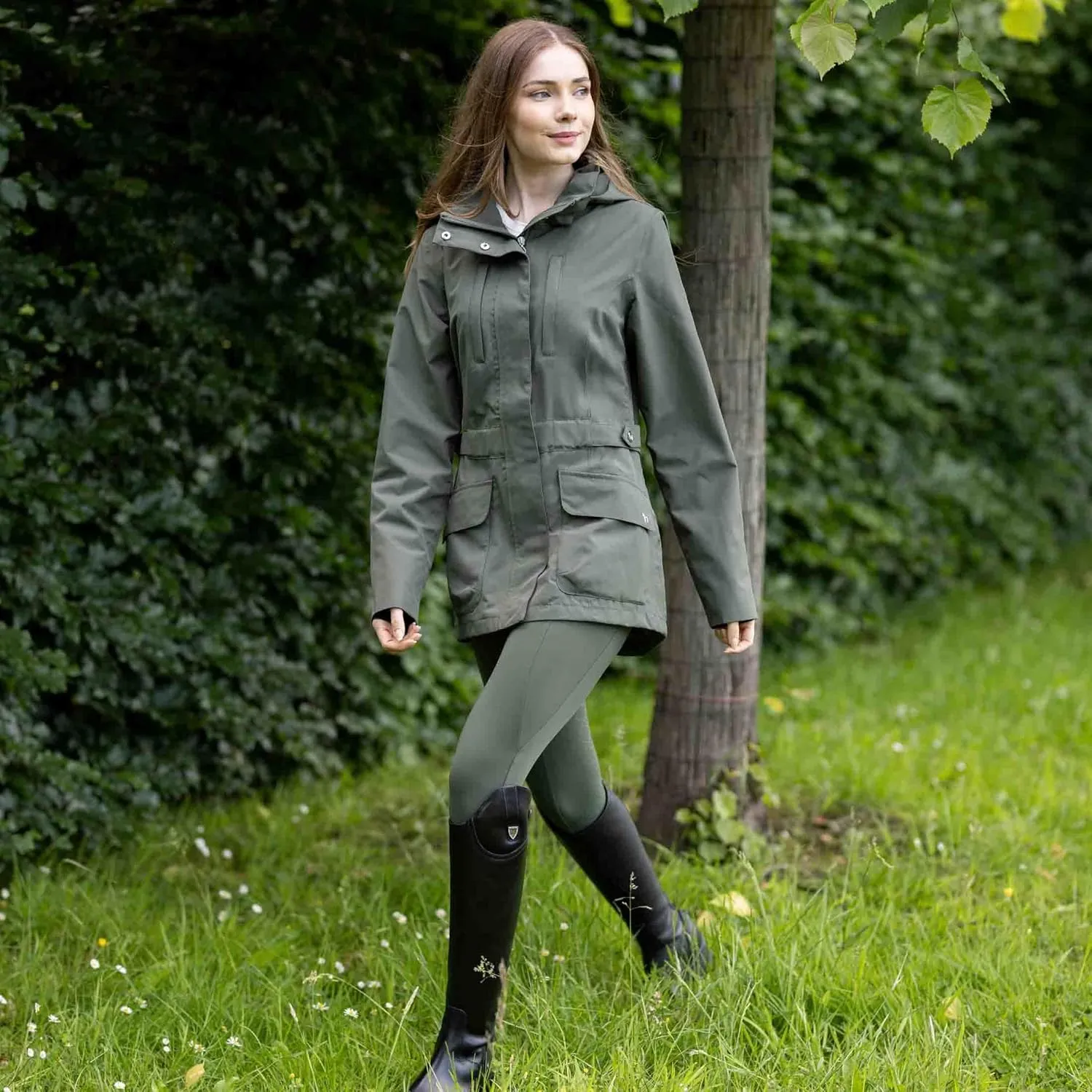 HORZE Women's Jadine Equestrian Waterproof Horse Riding Hooded Rain Jacket