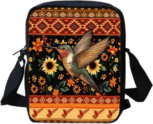 HUGS IDEA Aztec Tribal Hummingbird Messenger Bag for Women Crossbody Shoulder Bag for Women Men Small Sling Bag Mini Man Cell Phone Purse Wallet Small Side Bags