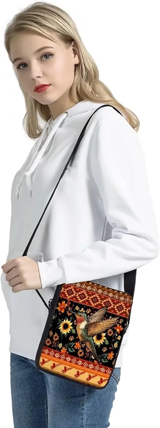 HUGS IDEA Aztec Tribal Hummingbird Messenger Bag for Women Crossbody Shoulder Bag for Women Men Small Sling Bag Mini Man Cell Phone Purse Wallet Small Side Bags