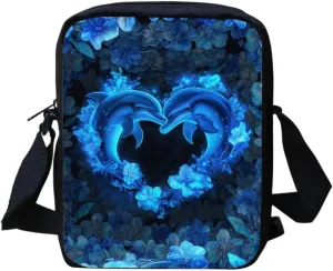 HUGS IDEA Blue Dolphin Messenger Bag for Women Fashion Crossbody Shoulder Bag for Women Men Small Sling Bag Mini Man Cell Phone Purse Wallet Small Side Bags