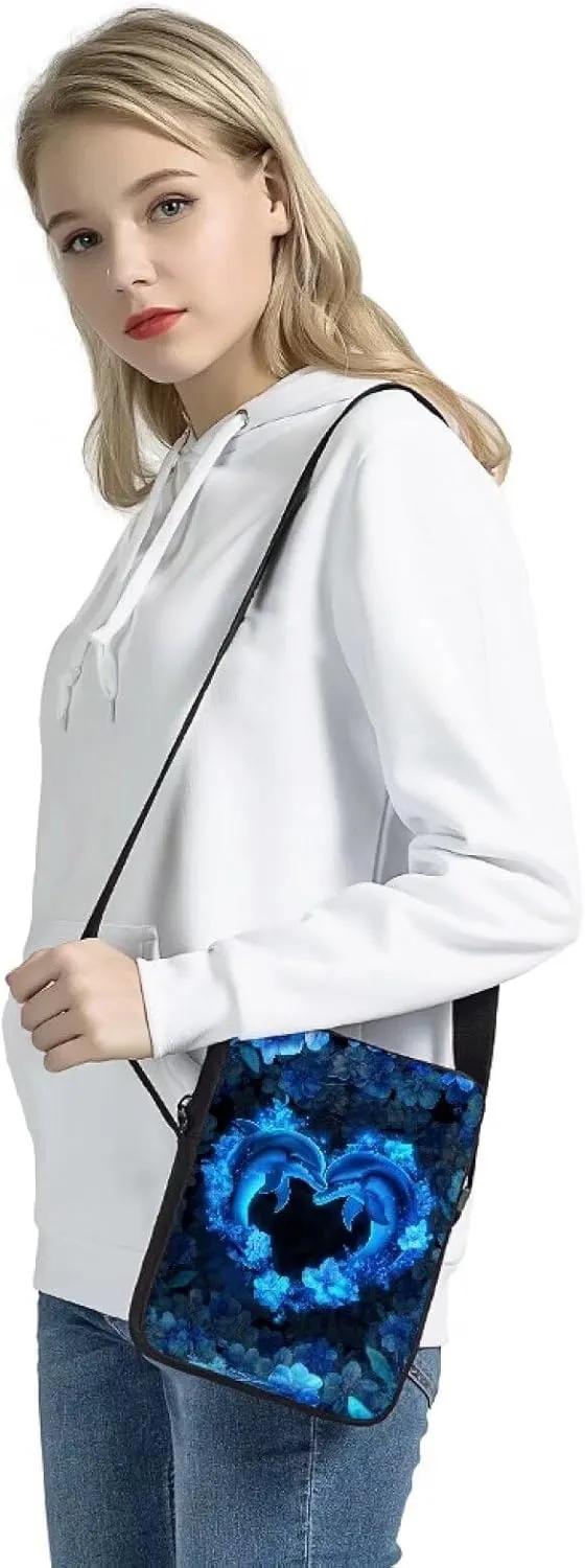 HUGS IDEA Blue Dolphin Messenger Bag for Women Fashion Crossbody Shoulder Bag for Women Men Small Sling Bag Mini Man Cell Phone Purse Wallet Small Side Bags