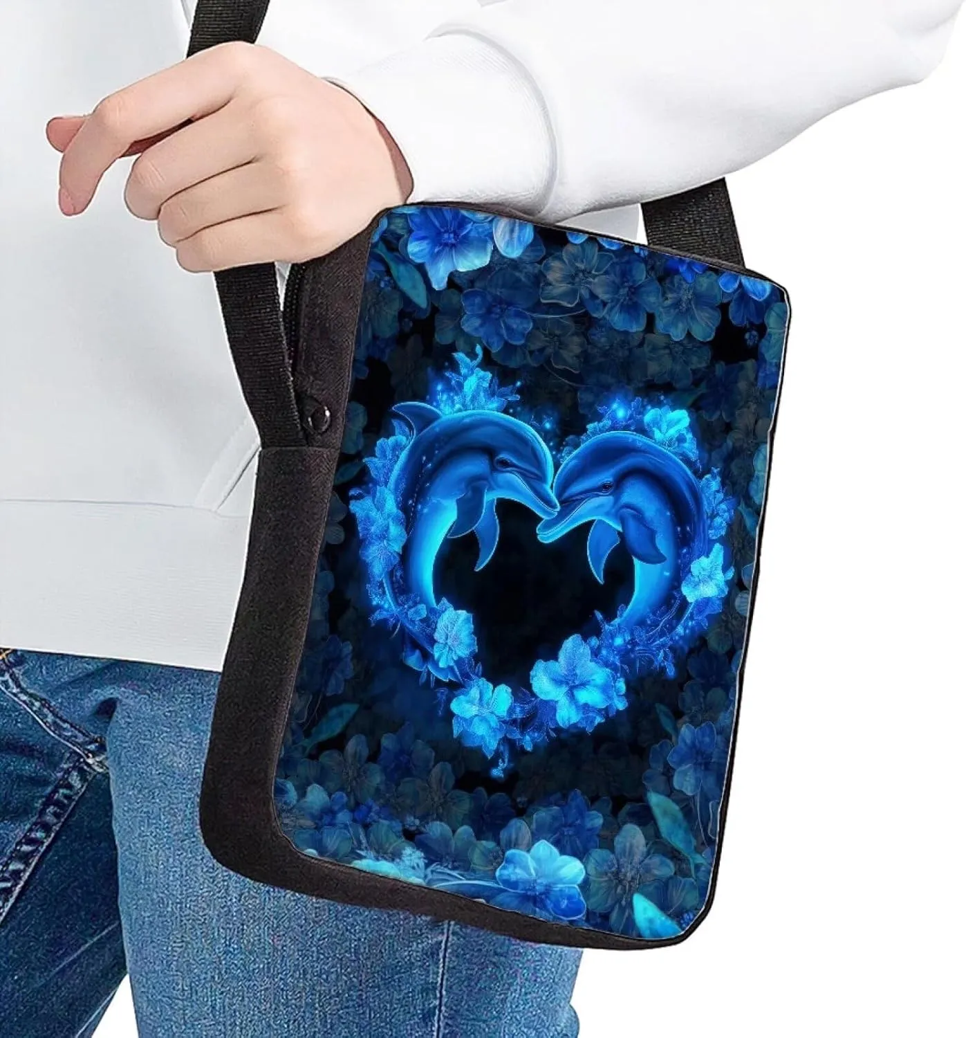 HUGS IDEA Blue Dolphin Messenger Bag for Women Fashion Crossbody Shoulder Bag for Women Men Small Sling Bag Mini Man Cell Phone Purse Wallet Small Side Bags