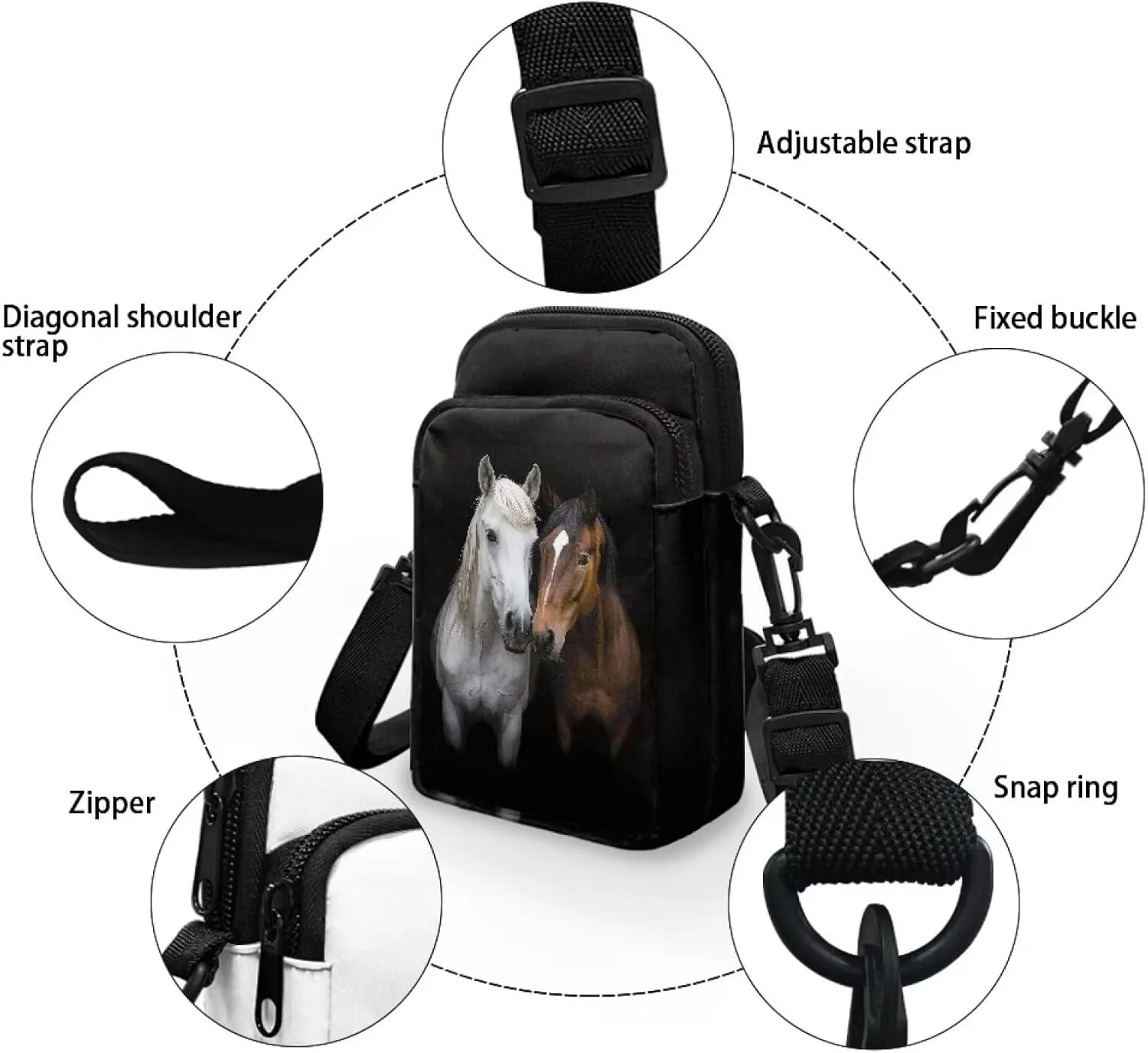 HUGS IDEA Horse Print Small Messenger Bag Cell Phone Clutch Purse Handbag for Women Mini Crossbody Satchel Handbag