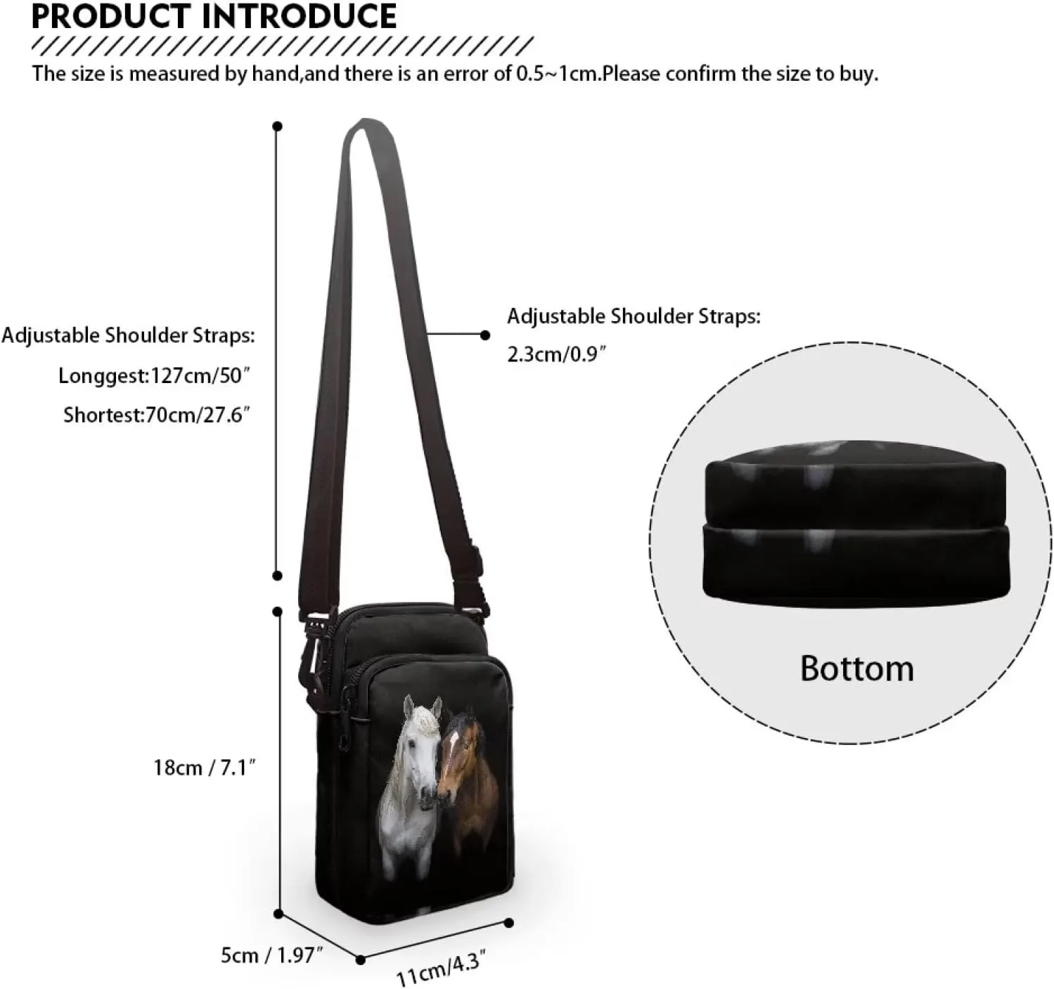 HUGS IDEA Horse Print Small Messenger Bag Cell Phone Clutch Purse Handbag for Women Mini Crossbody Satchel Handbag