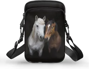 HUGS IDEA Horse Print Small Messenger Bag Cell Phone Clutch Purse Handbag for Women Mini Crossbody Satchel Handbag