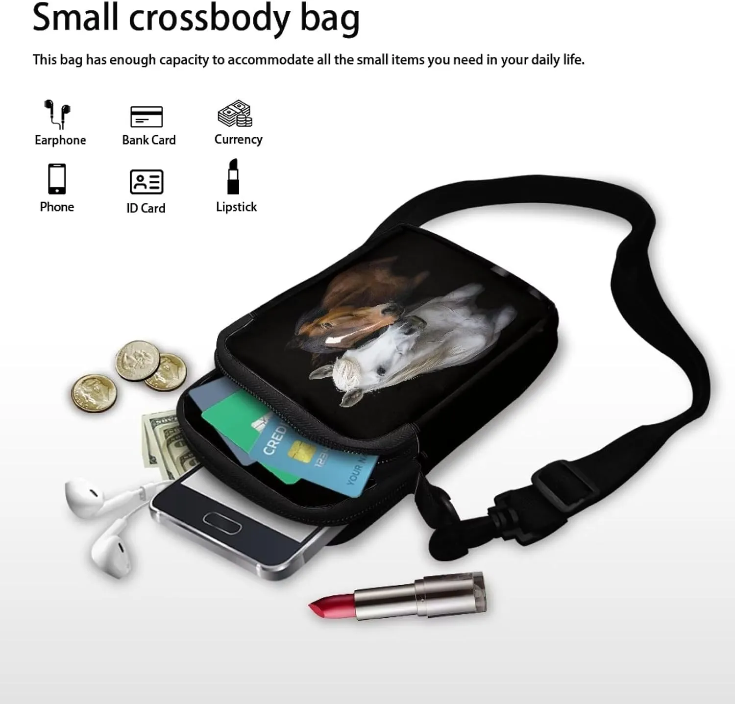 HUGS IDEA Horse Print Small Messenger Bag Cell Phone Clutch Purse Handbag for Women Mini Crossbody Satchel Handbag