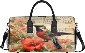 Hummingbird Travel Duffle Bag for Women Men Foldable Waterproof Weekender Bag Carry on Tote for Overnight Sports Gym Musical Note Hummingbirds