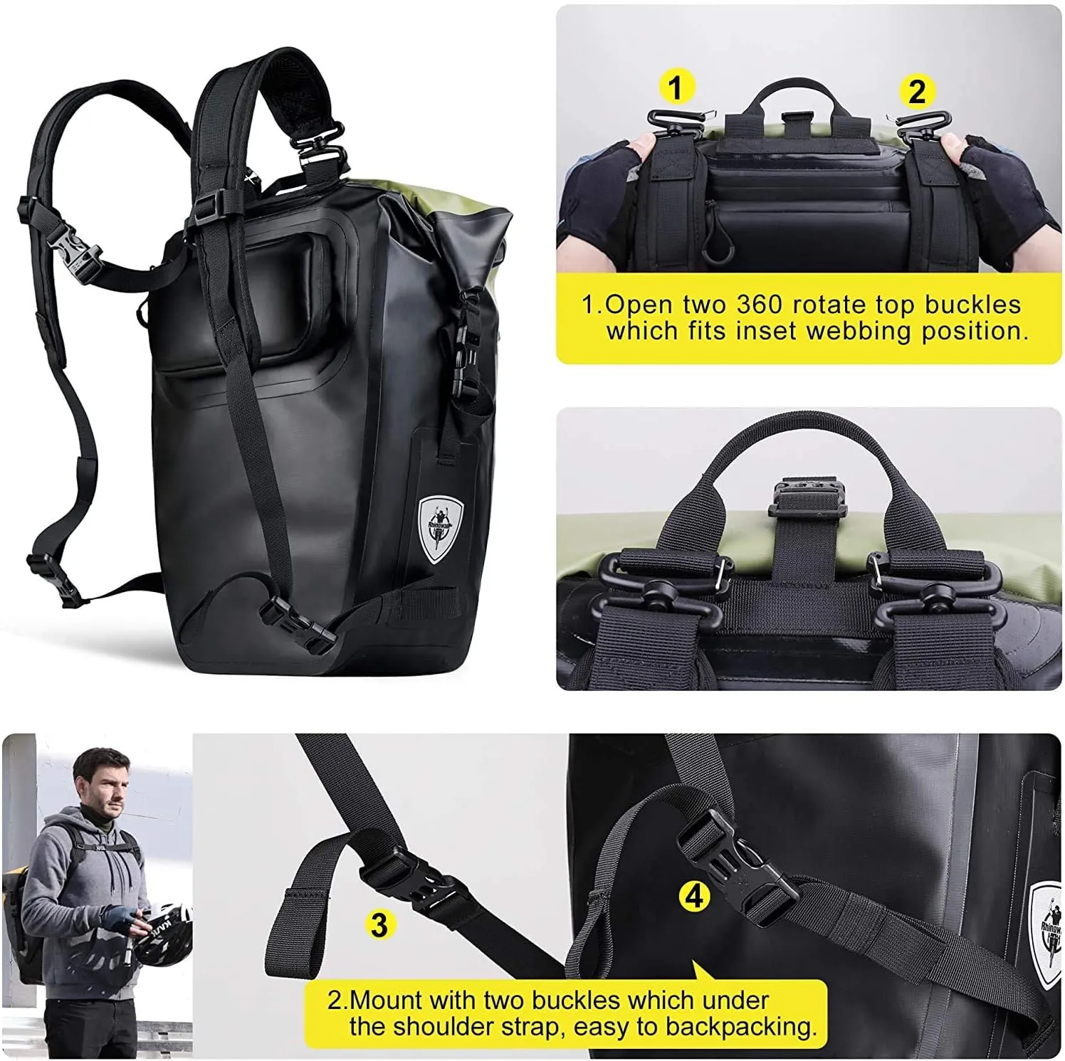 HUNTVP 27L Bike Pannier Bag Backpack Multifunctional Bicycle Bag Cycling Bicycle Rear Seat Trunk Pack Bag Bike Saddle Bag Backseat Pack Bag(Army Green)