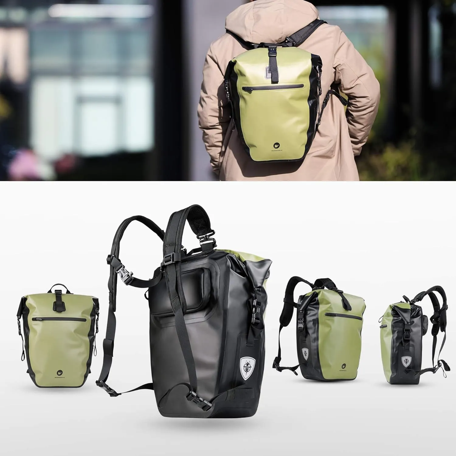HUNTVP 27L Bike Pannier Bag Backpack Multifunctional Bicycle Bag Cycling Bicycle Rear Seat Trunk Pack Bag Bike Saddle Bag Backseat Pack Bag(Army Green)
