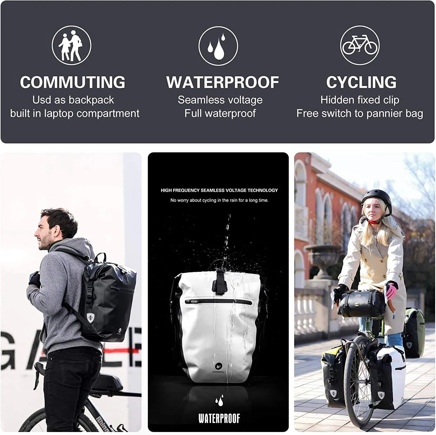 HUNTVP 27L Bike Pannier Bag Backpack Multifunctional Bicycle Bag Cycling Bicycle Rear Seat Trunk Pack Bag Bike Saddle Bag Backseat Pack Bag(Army Green)