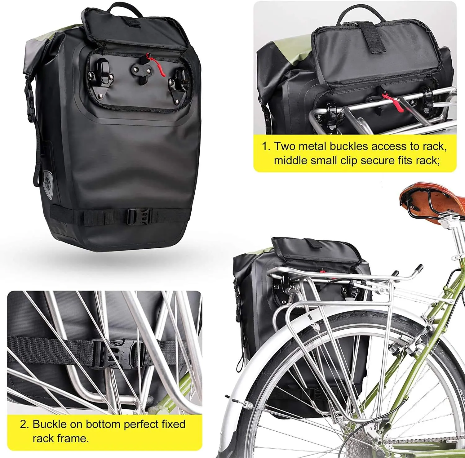 HUNTVP 27L Bike Pannier Bag Backpack Multifunctional Bicycle Bag Cycling Bicycle Rear Seat Trunk Pack Bag Bike Saddle Bag Backseat Pack Bag(Army Green)