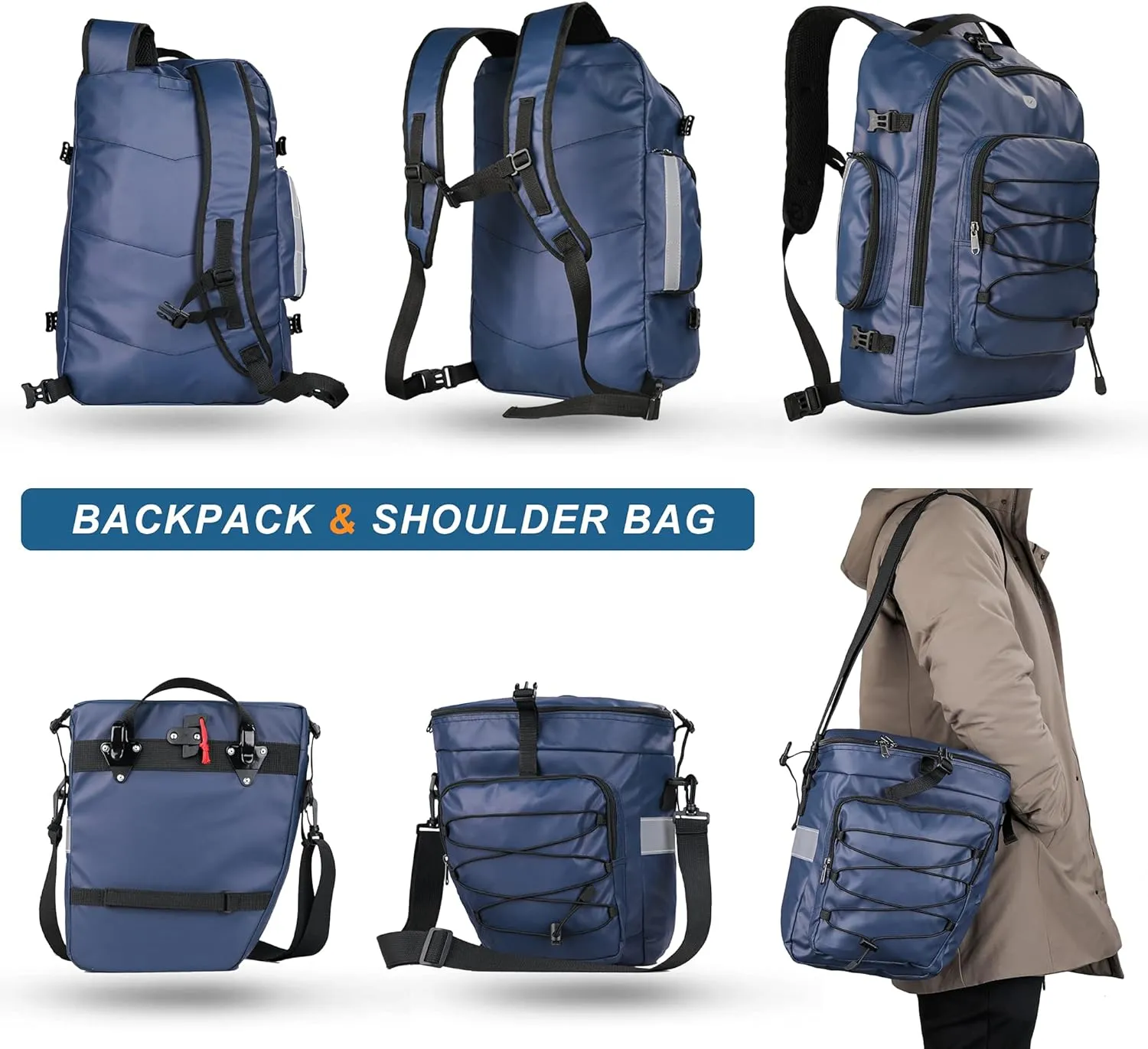 HUNTVP 3 in 1 Bike Pannier Bag - Rack Saddle Backpack Rear Seat Shoulder Laptop Cargo Rack Bicycle Bag with Rain Cover