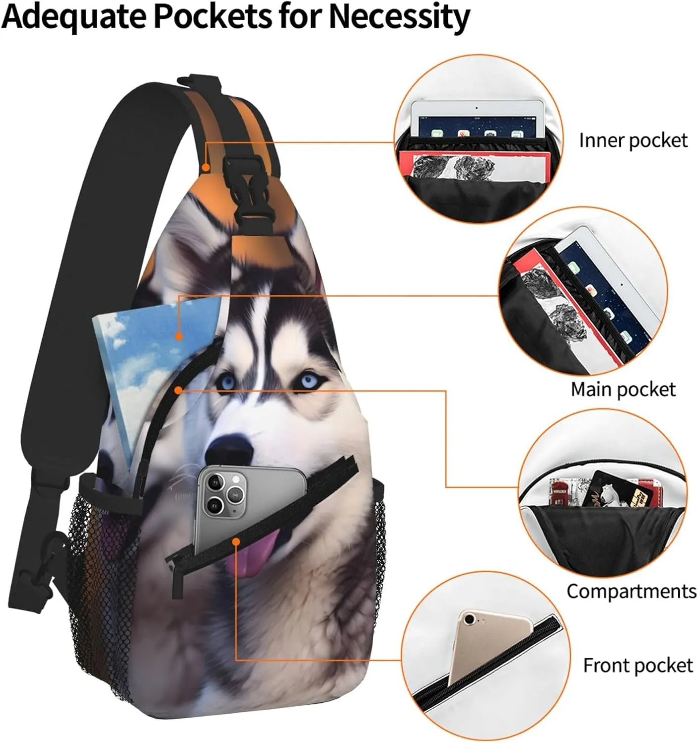 Husky Dog Print Cross Chest Bag Diagonally For Short-Distance Travel And Daily Use