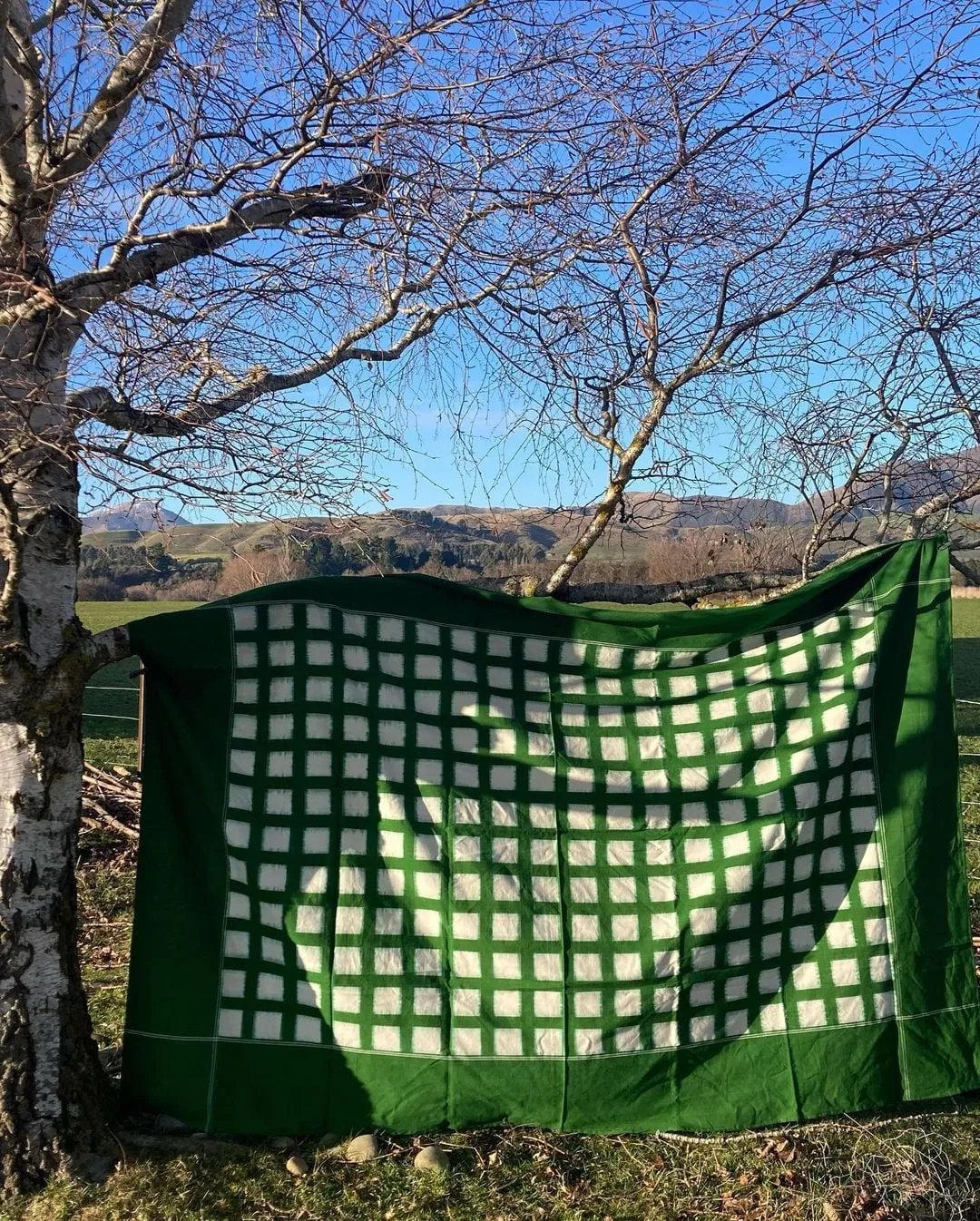 Ikat Weave Tablecloth – Green Grid
