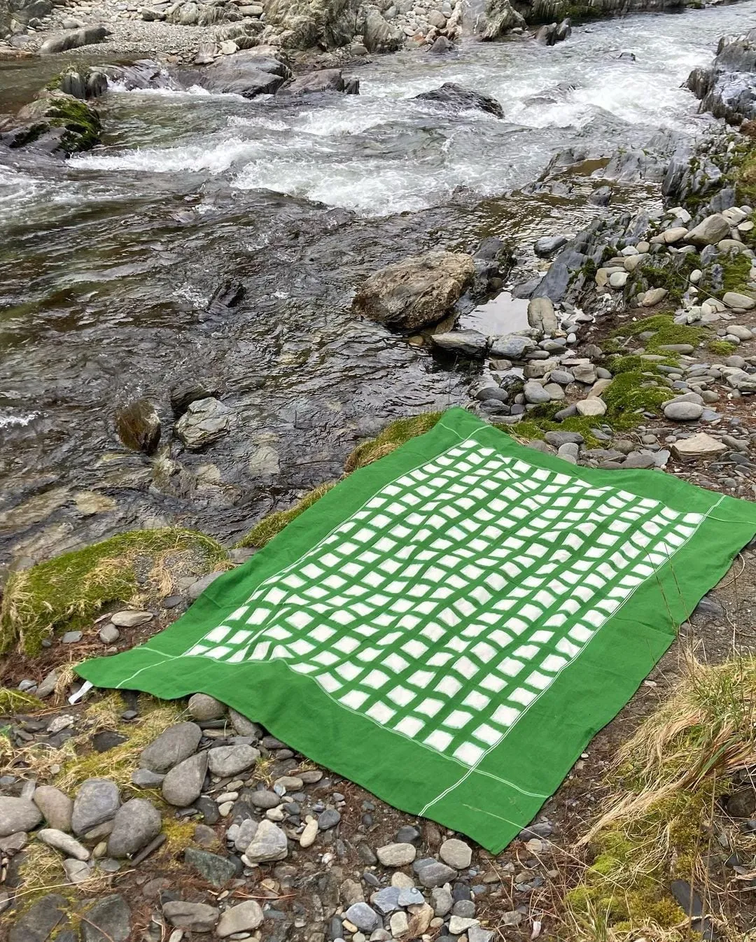 Ikat Weave Tablecloth – Green Grid