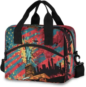 Independence Usa Patriotic Lunch Box for Men Women Adults Insulated Lunch Bag Cooler Bag with Adjustable Shoulder Strap for Work Picnic Travel