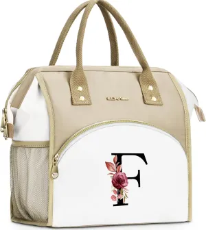 Initial Lunch Bag Women, Cooler Insulated Lunch Bag, Large Adult Leakproof Lunch Box for Picnic Work, Personalized Tote Bag, Birthday Gifts/Mother's Day Gifts, Letter F.