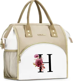 Initial Lunch Bag Women, Cooler Insulated Lunch Bag, Large Adult Leakproof Lunch Box for Picnic Work, Personalized Tote Bag, Birthday Gifts/Mother's Day Gifts, Letter H.