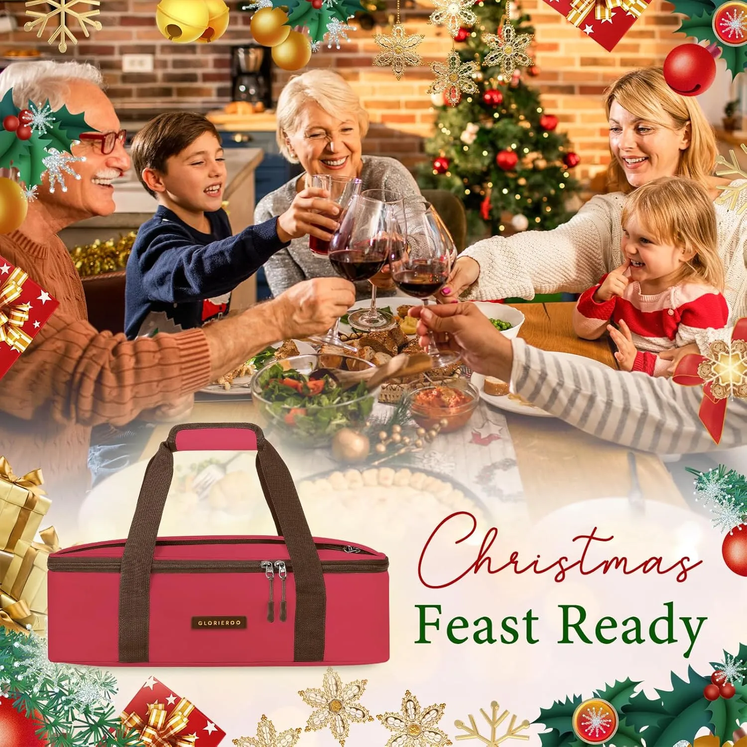Insulated Casserole Carrier for Hot or Cold Food 9x13 - Insulated Food Container Bag Warmer with Heat-Resistant Mat for Potluck Parties Picnic Cookouts Fits 9" x 13" Casserole or Baking Dish