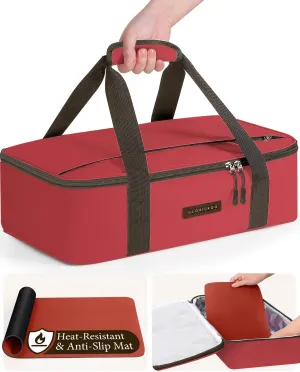 Insulated Casserole Carrier for Hot or Cold Food 9x13 - Insulated Food Container Bag Warmer with Heat-Resistant Mat for Potluck Parties Picnic Cookouts Fits 9" x 13" Casserole or Baking Dish
