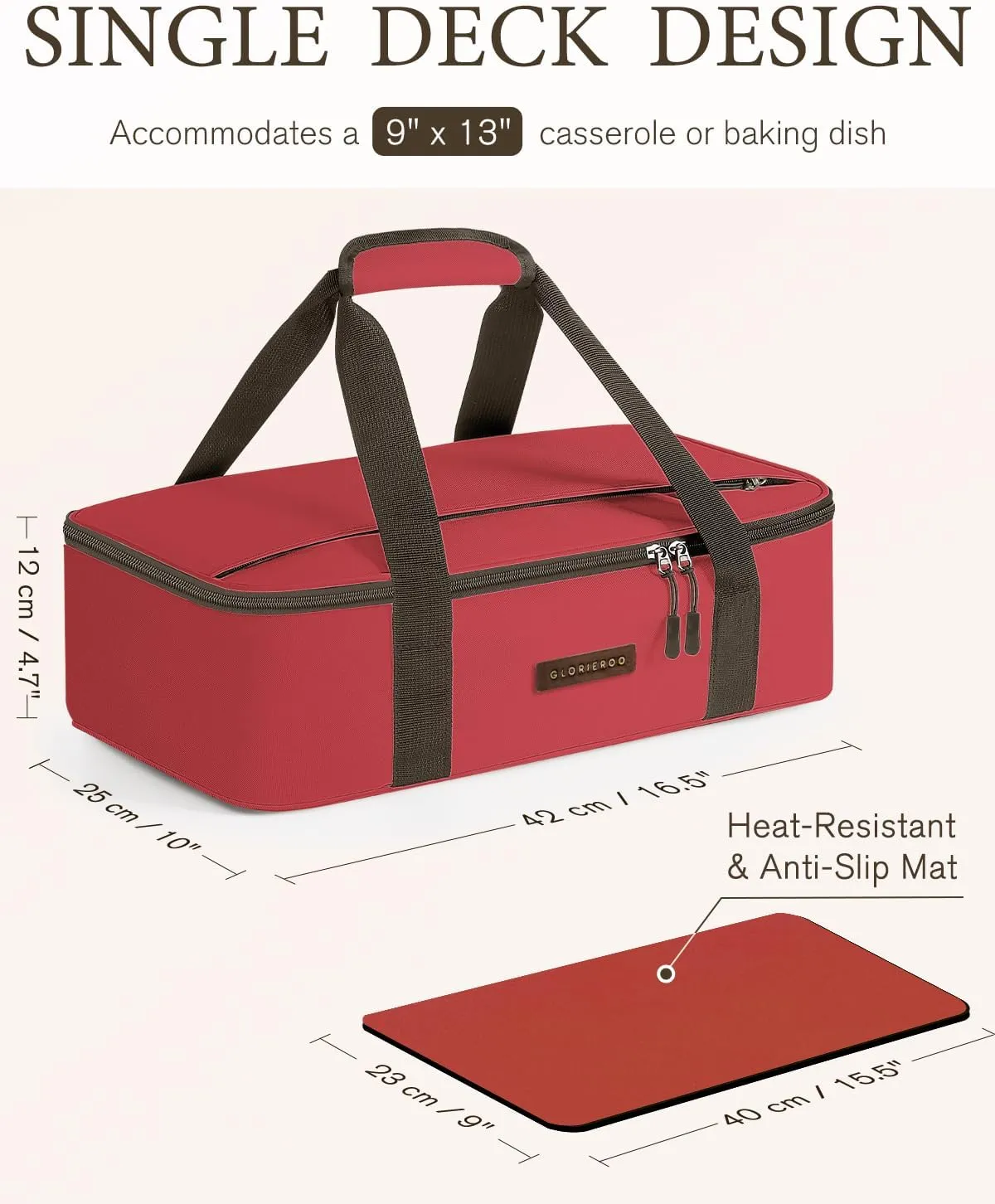 Insulated Casserole Carrier for Hot or Cold Food 9x13 - Insulated Food Container Bag Warmer with Heat-Resistant Mat for Potluck Parties Picnic Cookouts Fits 9" x 13" Casserole or Baking Dish
