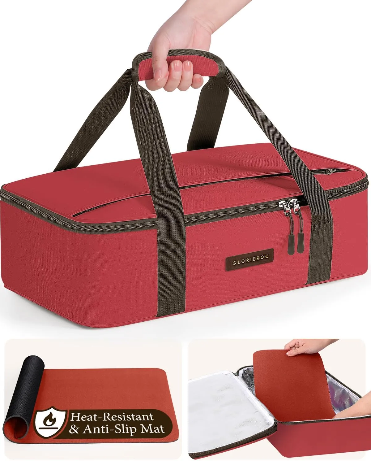 Insulated Casserole Carrier for Hot or Cold Food 9x13 - Insulated Food Container Bag Warmer with Heat-Resistant Mat for Potluck Parties Picnic Cookouts Fits 9" x 13" Casserole or Baking Dish