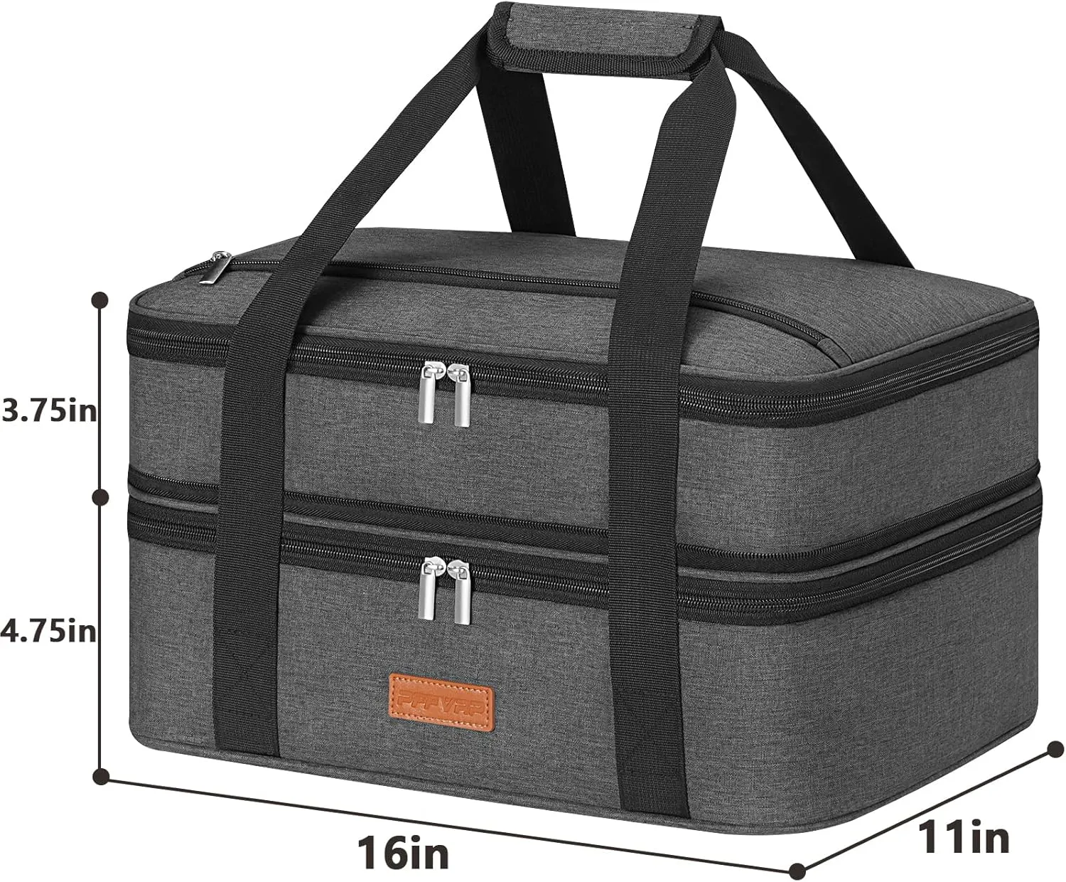 Insulated Double Decker Casserole Carrier for Hot or Cold Food, Expandable Food Carrier for Potluck Parties, Picnic, Cookouts, Fits 11 x 15 or 9 x 13 Lasagna Pan, Baking Dish（Gray）