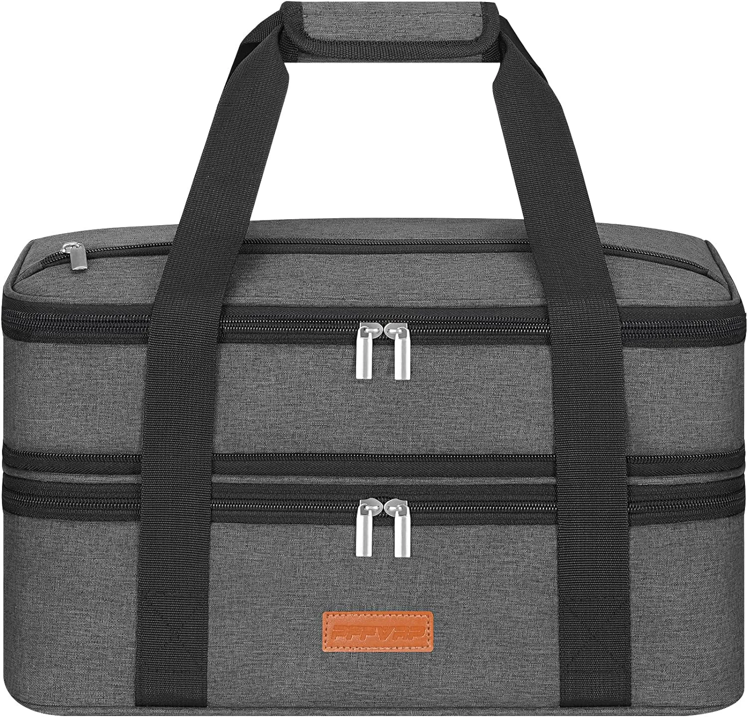 Insulated Double Decker Casserole Carrier for Hot or Cold Food, Expandable Food Carrier for Potluck Parties, Picnic, Cookouts, Fits 11 x 15 or 9 x 13 Lasagna Pan, Baking Dish（Gray）