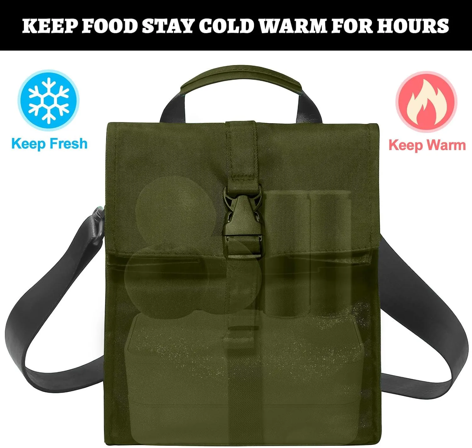 Insulated Foldable Lunch Bag- Lightweight Portable with Adjustable Shoulder Strap Lunch Box for Men, Women, Office, Work, Picnic, Hiking and Beach (Army Green(Soft Fabric))