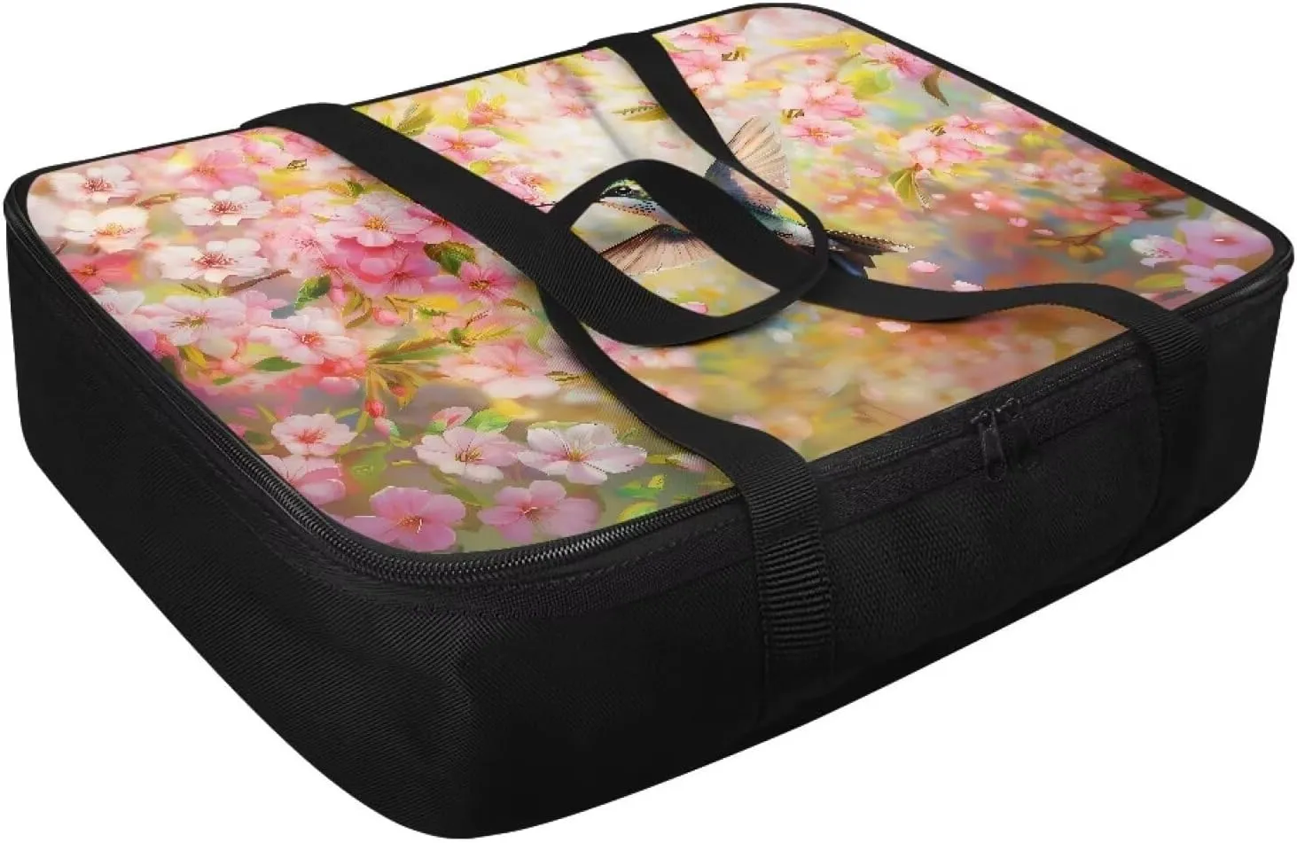 Insulated Food Carrier Thermal Lunch Bag for Hot or Cold Food Casserole Carrier for Travel Outdoor Dining Events Fits 9" x 13" Casserole Pans, Spring Pink Peach Blossom Hummingbird