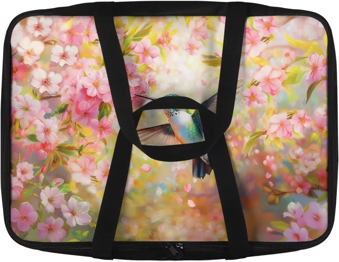 Insulated Food Carrier Thermal Lunch Bag for Hot or Cold Food Casserole Carrier for Travel Outdoor Dining Events Fits 9" x 13" Casserole Pans, Spring Pink Peach Blossom Hummingbird