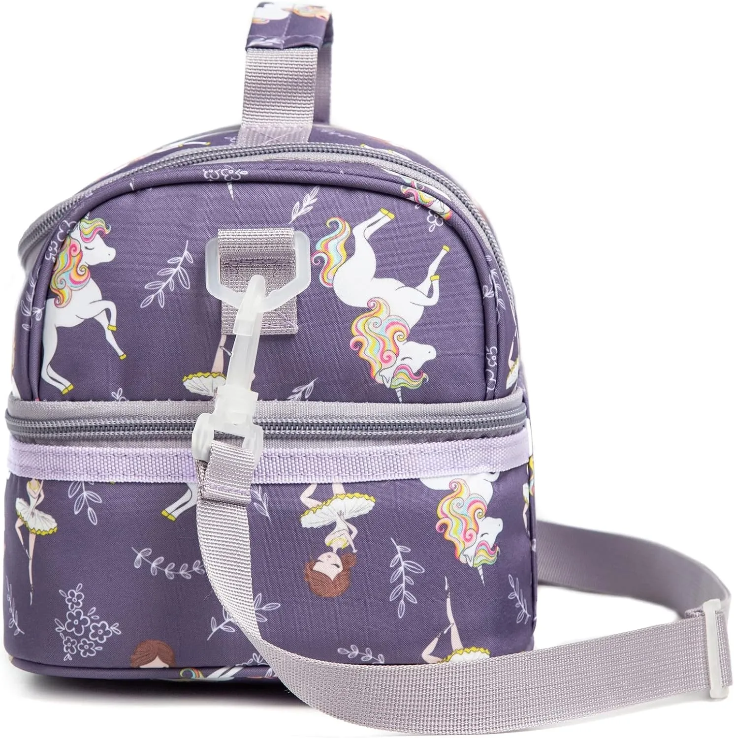 Insulated Kids Dual Compartment Lunch Bag Tote Pack for Girls Boys Toddler Kindergarten School Picnic Food Cooler Hot Water Ice with Strap (Ballet Dancer)