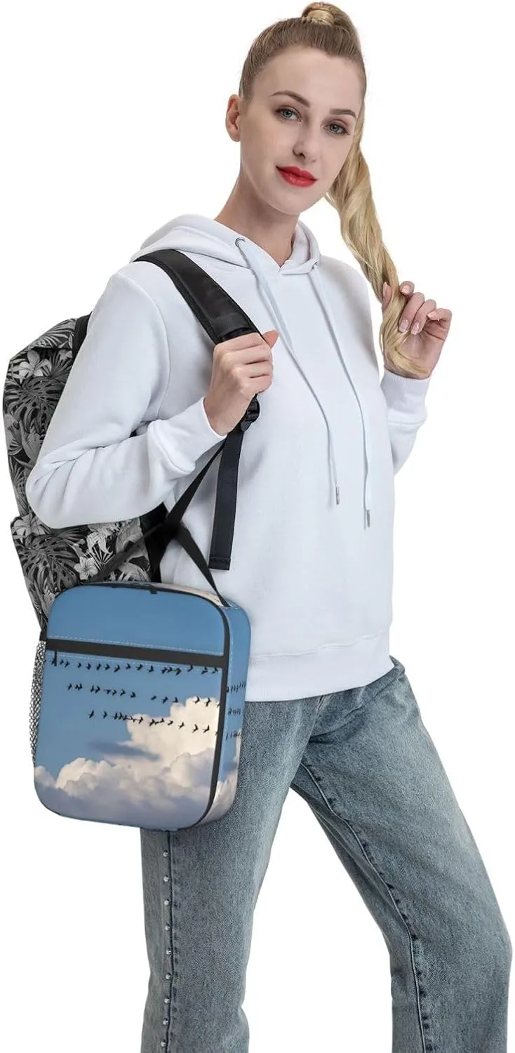 Insulated Lunch Bag Bird migration Lunch Box for Women Men Lunch Tote Bag for Work Picnic Travel