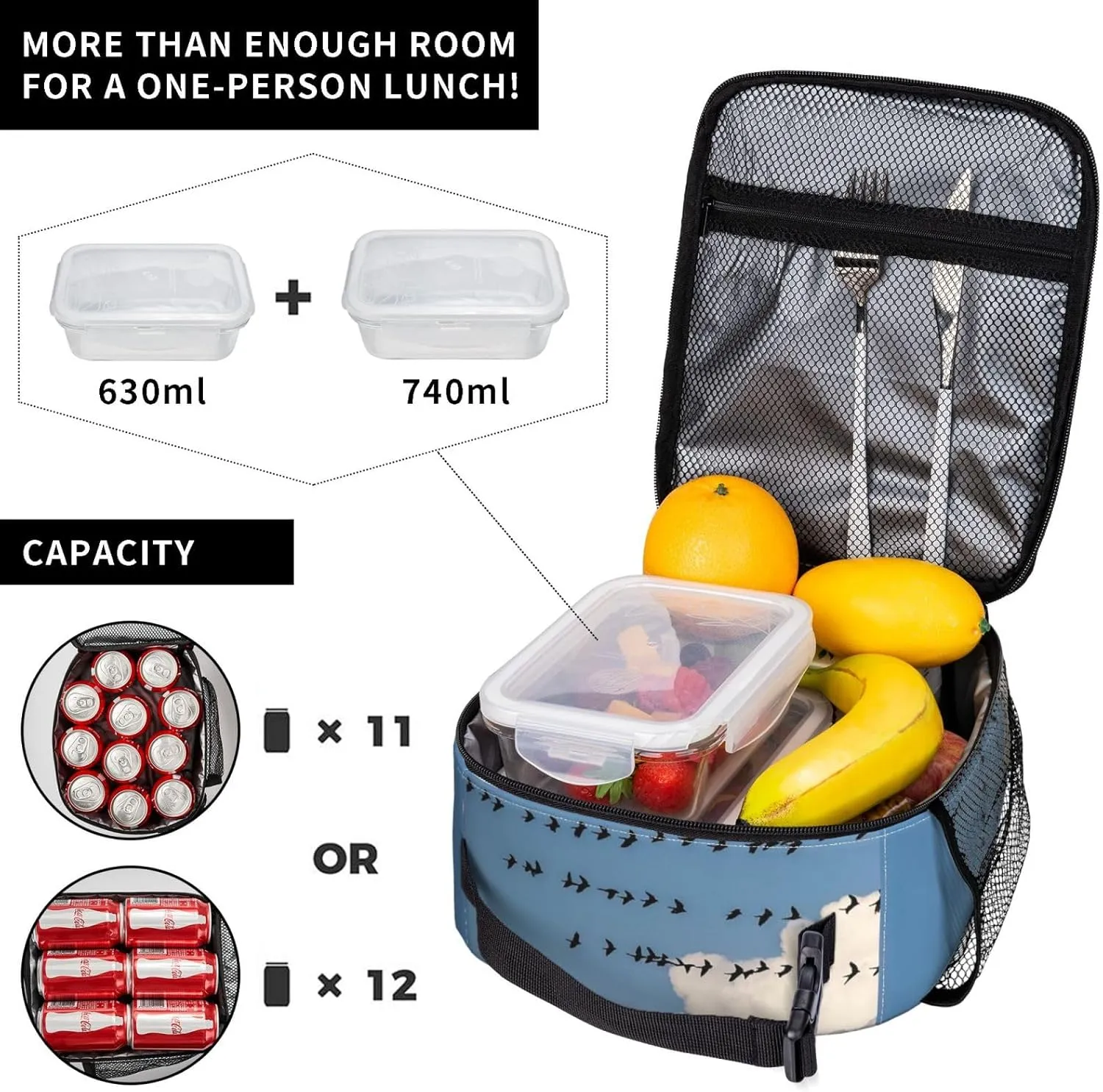 Insulated Lunch Bag Bird migration Lunch Box for Women Men Lunch Tote Bag for Work Picnic Travel