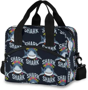 Insulated Lunch Bag Cooler Tote Bag Box Large for Women Men Shark Garlands School Work Portable Adjustable Shoulder Strap Pocket