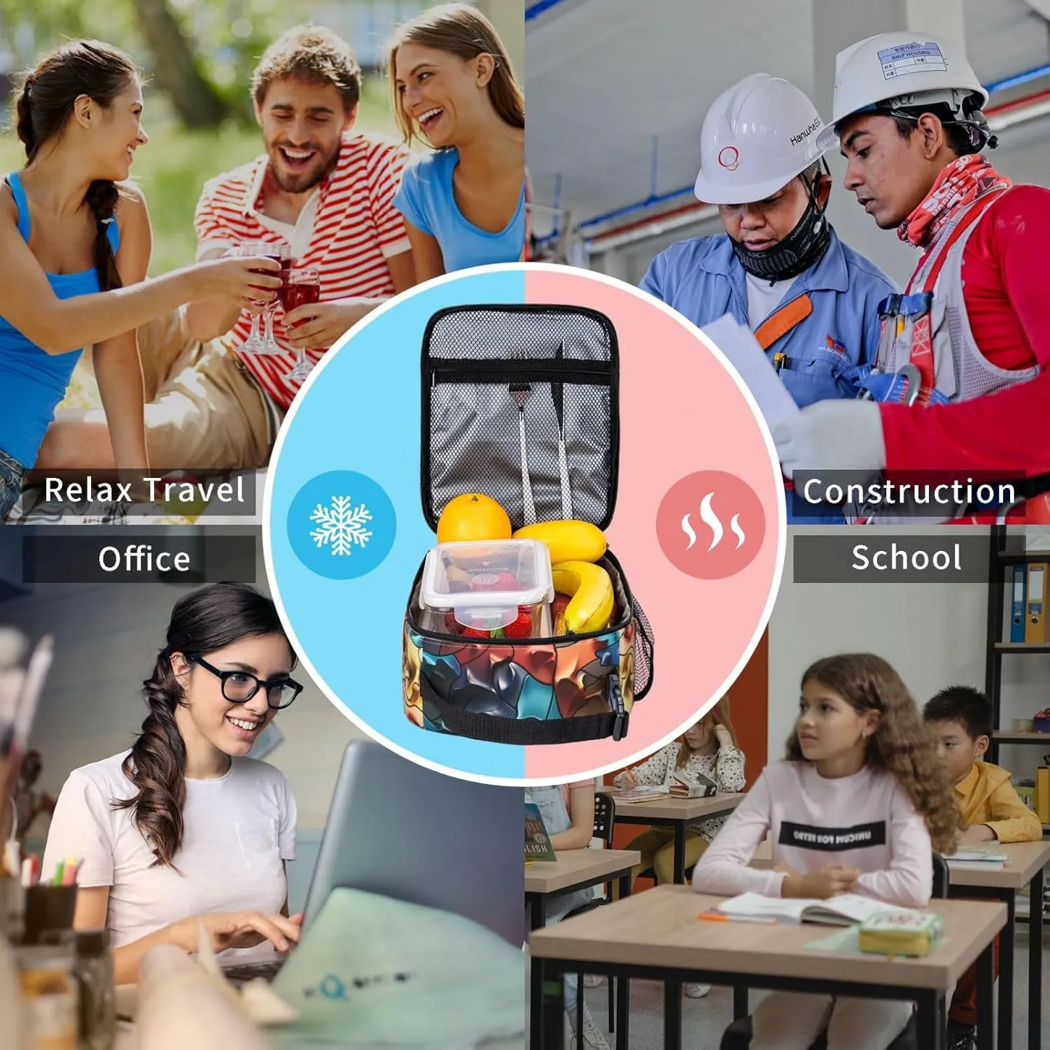 Insulated Lunch Bag for Women Men Portable Reusable Lunch Box Raised Jigsaw Puzzle Lunch Tote Bag for Work Picnic Travel