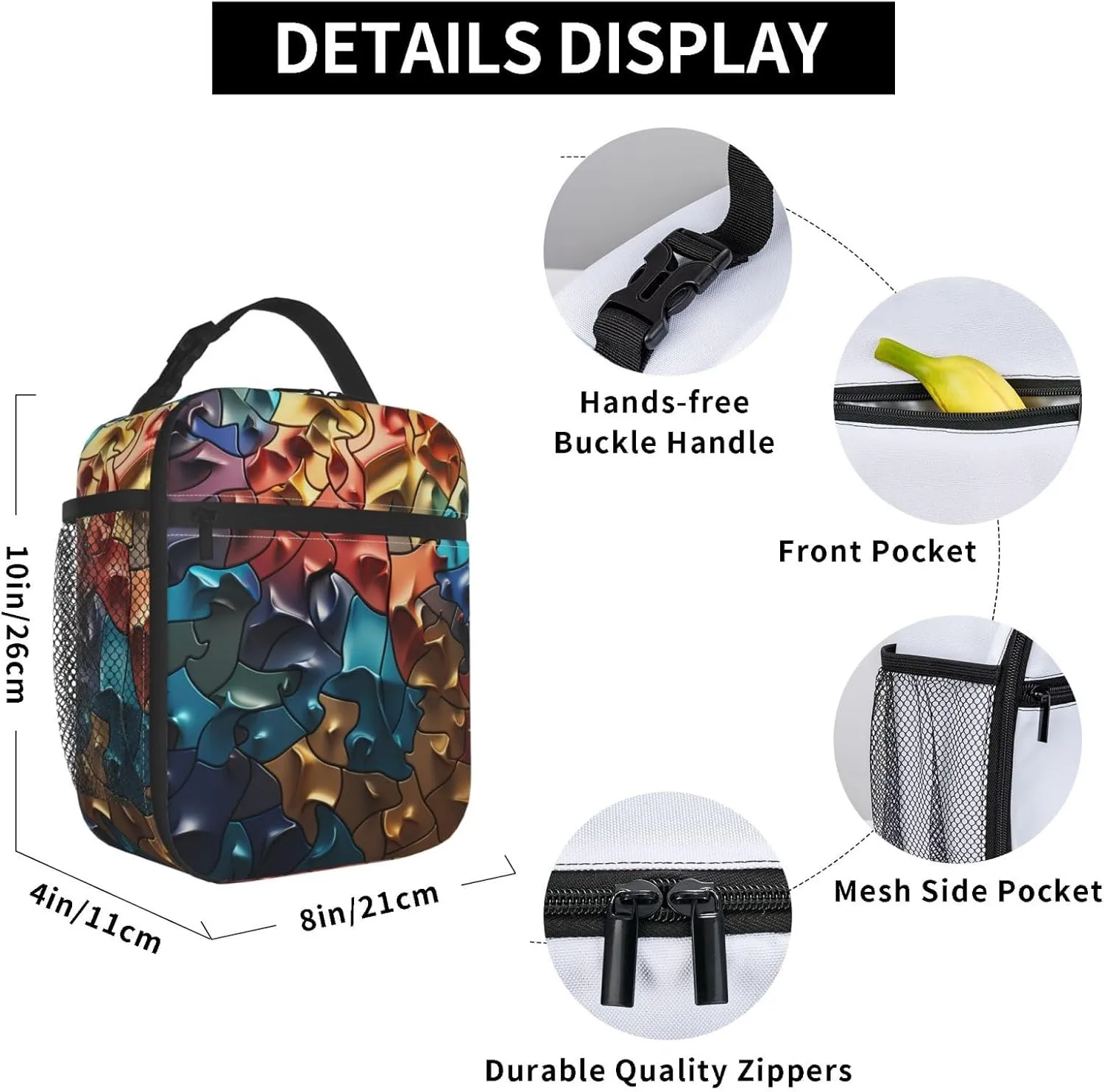 Insulated Lunch Bag for Women Men Portable Reusable Lunch Box Raised Jigsaw Puzzle Lunch Tote Bag for Work Picnic Travel