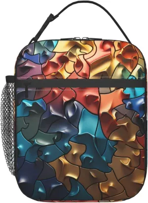 Insulated Lunch Bag for Women Men Portable Reusable Lunch Box Raised Jigsaw Puzzle Lunch Tote Bag for Work Picnic Travel