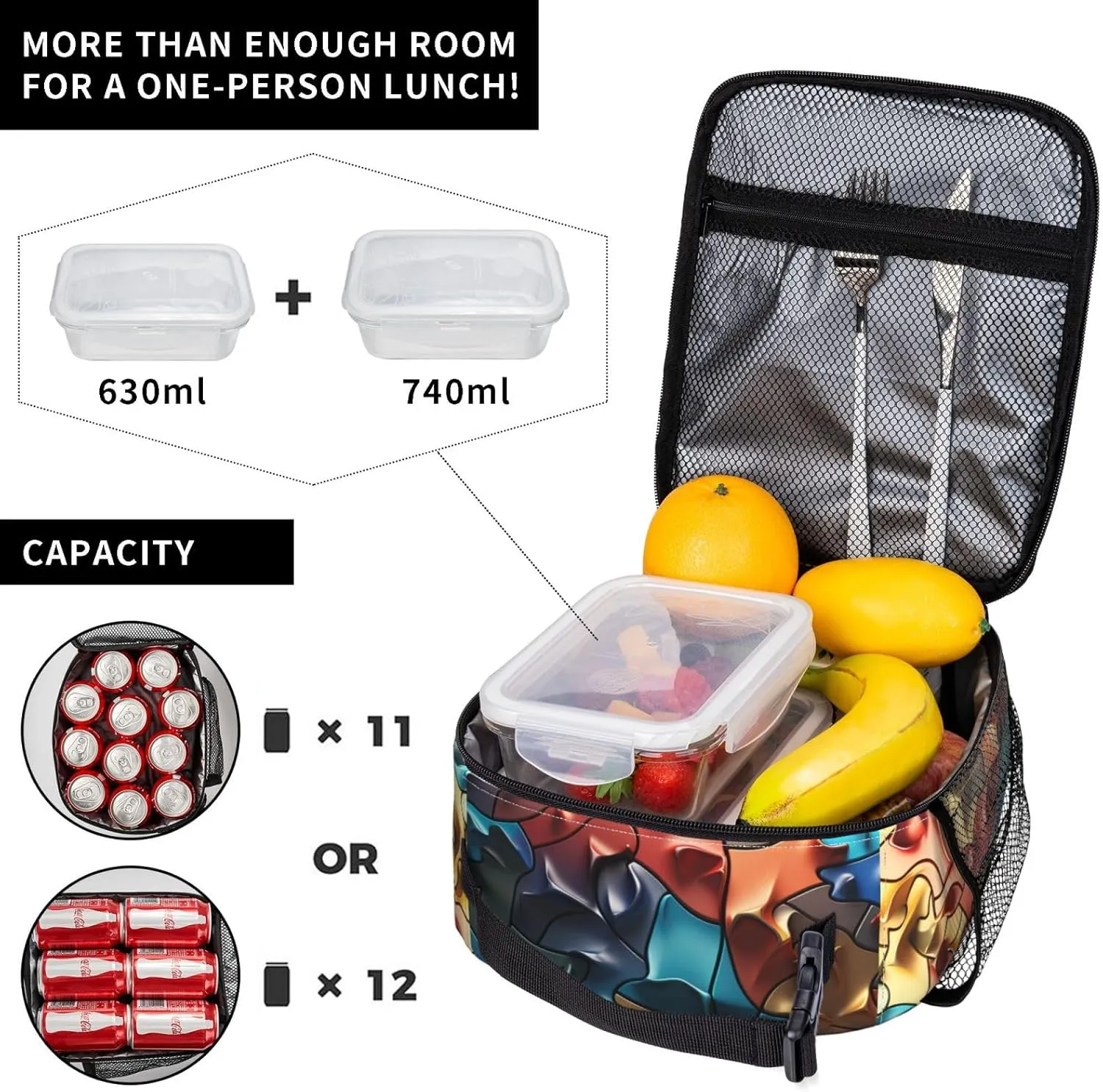 Insulated Lunch Bag for Women Men Portable Reusable Lunch Box Raised Jigsaw Puzzle Lunch Tote Bag for Work Picnic Travel