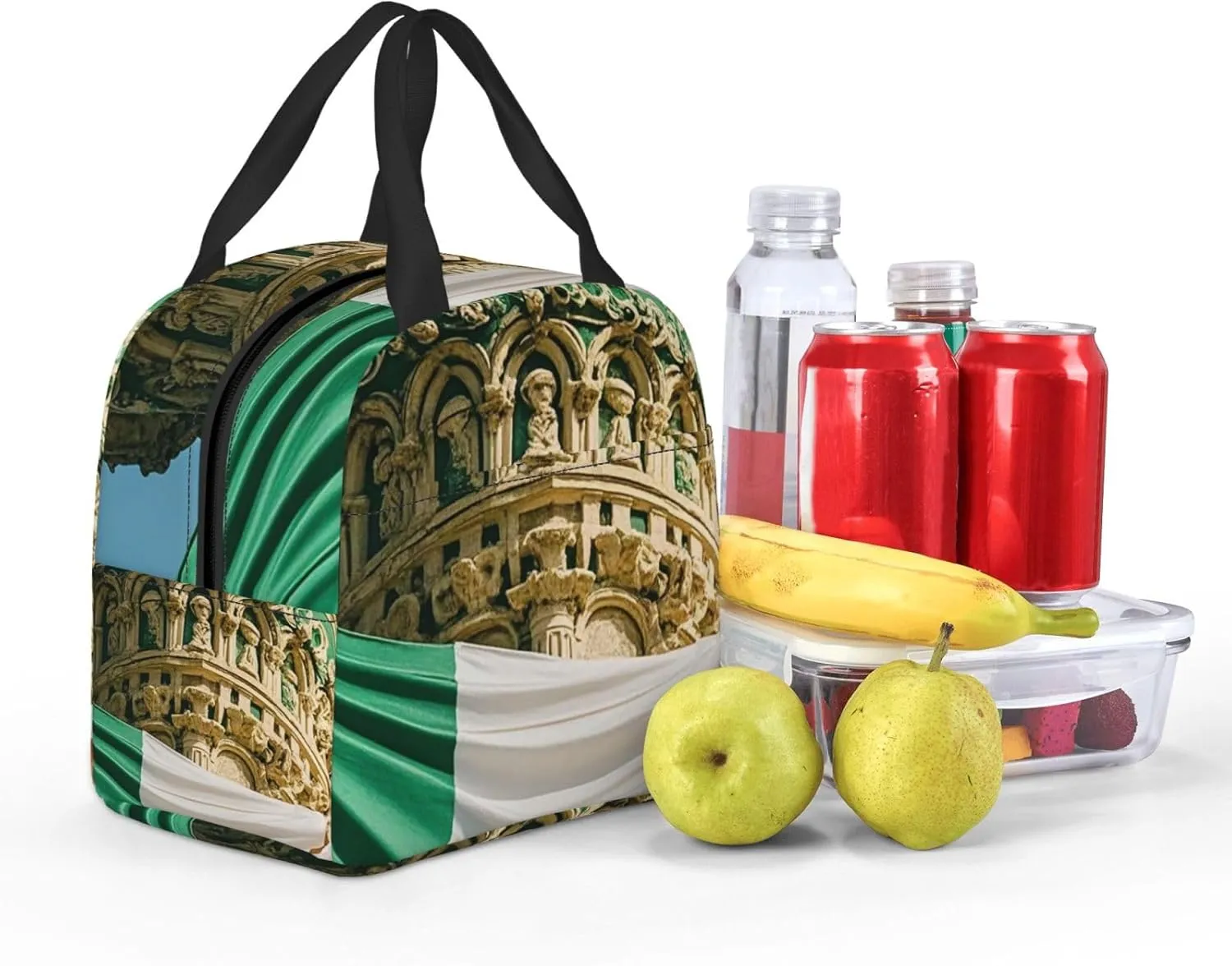 Insulated Lunch Bag for Women Men Portable Reusable Lunch Box Roman Italian Flag Lunch Tote Bag for Work Picnic Travel