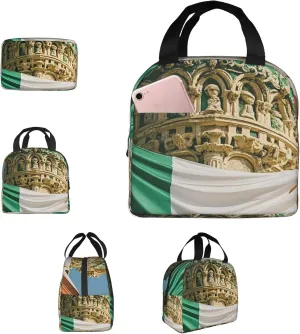 Insulated Lunch Bag for Women Men Portable Reusable Lunch Box Roman Italian Flag Lunch Tote Bag for Work Picnic Travel