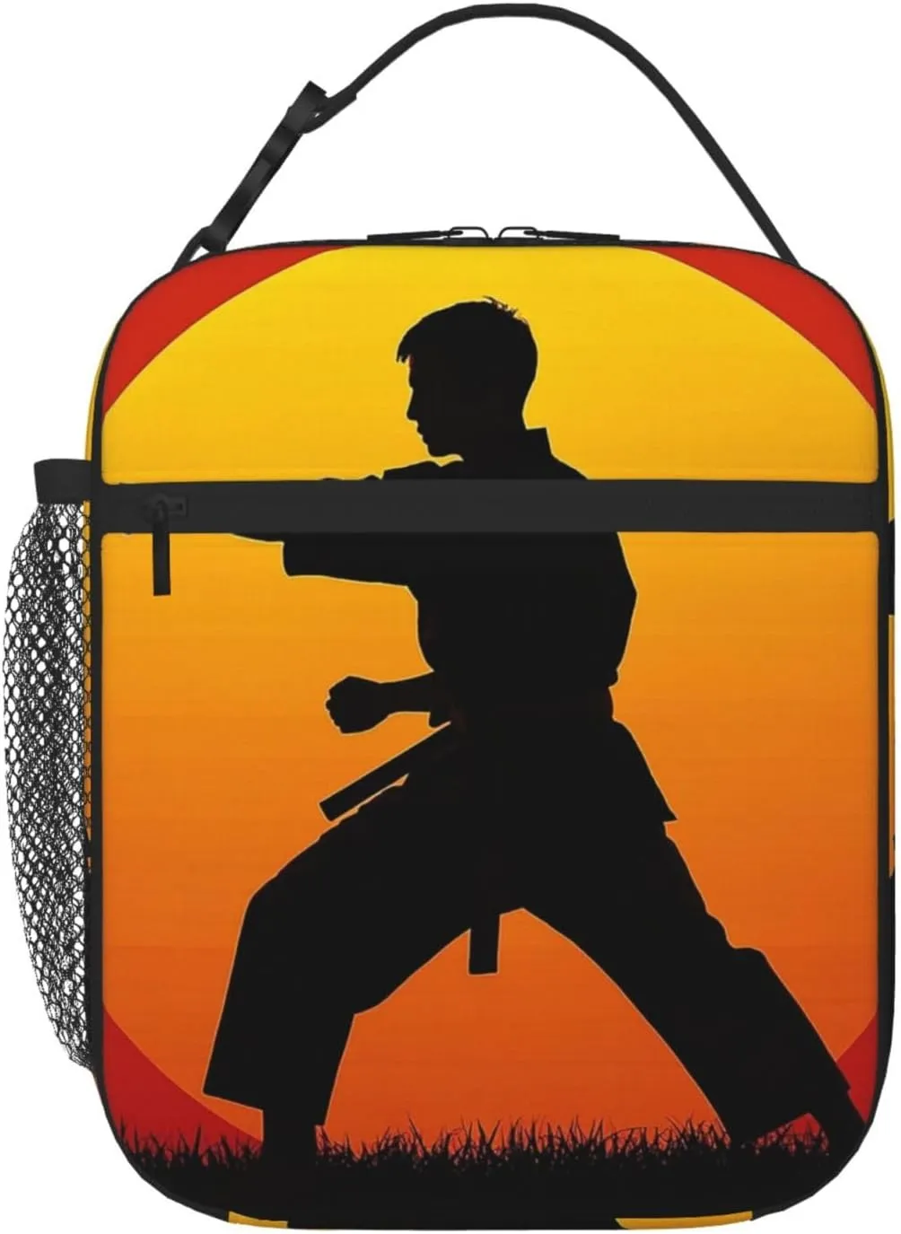Insulated Lunch Bag for Women Men Portable Reusable Lunch Box Sun Karate Silhouette Lunch Tote Bag for Work Picnic Travel