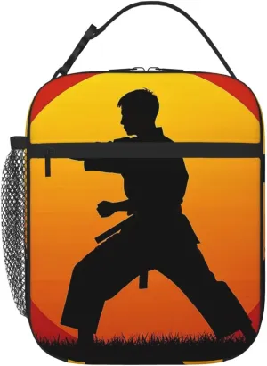 Insulated Lunch Bag for Women Men Portable Reusable Lunch Box Sun Karate Silhouette Lunch Tote Bag for Work Picnic Travel