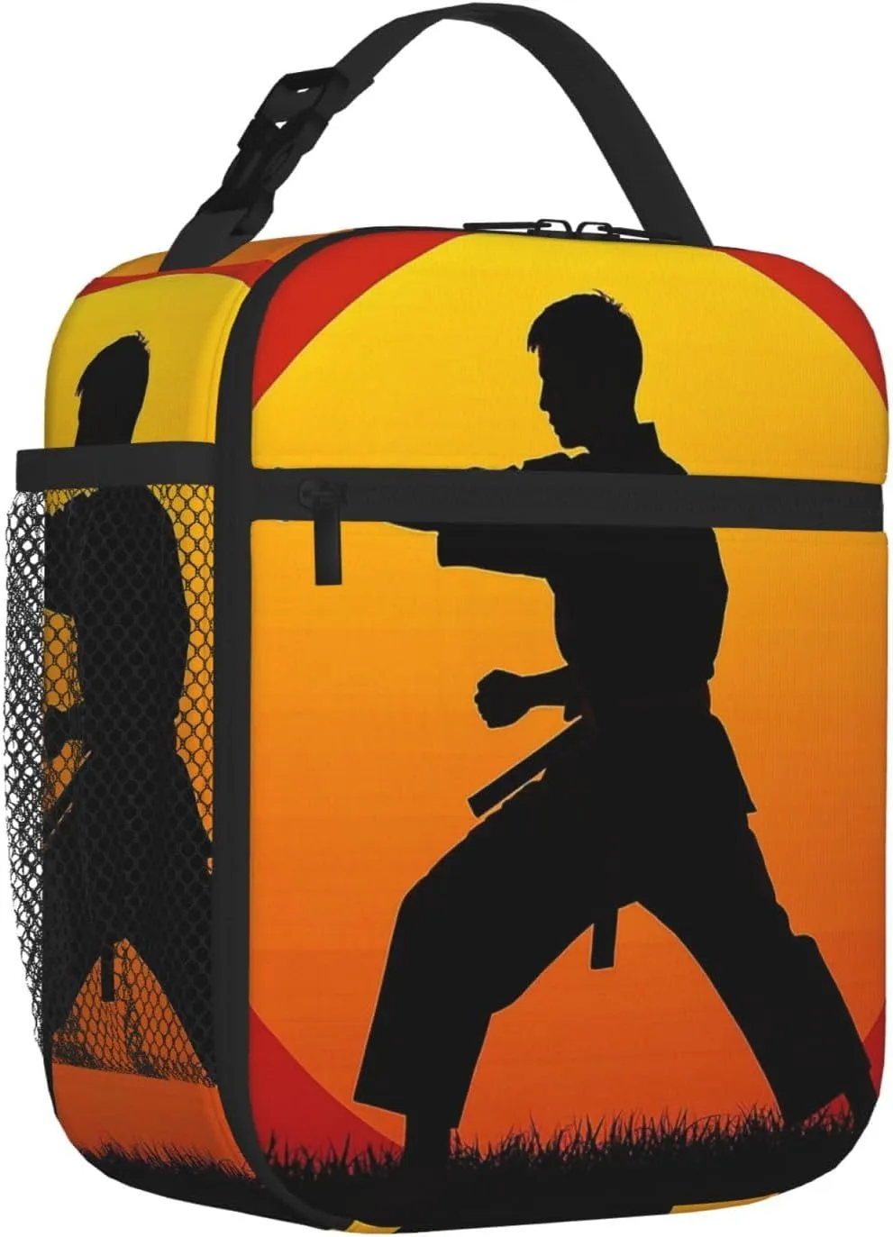 Insulated Lunch Bag for Women Men Portable Reusable Lunch Box Sun Karate Silhouette Lunch Tote Bag for Work Picnic Travel