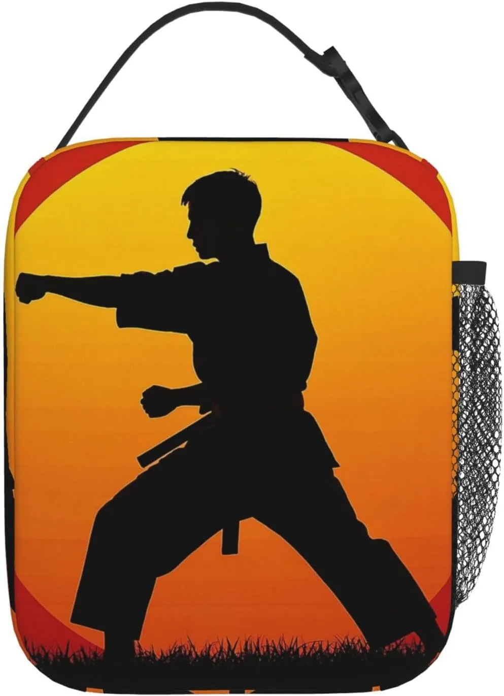 Insulated Lunch Bag for Women Men Portable Reusable Lunch Box Sun Karate Silhouette Lunch Tote Bag for Work Picnic Travel