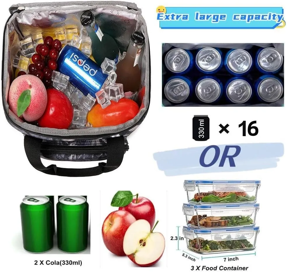 Insulated Lunch Bag, Large Lunch Cooler, Unisex Lunch Box For Work, Picnic, Camping And Traveling (Black -3)